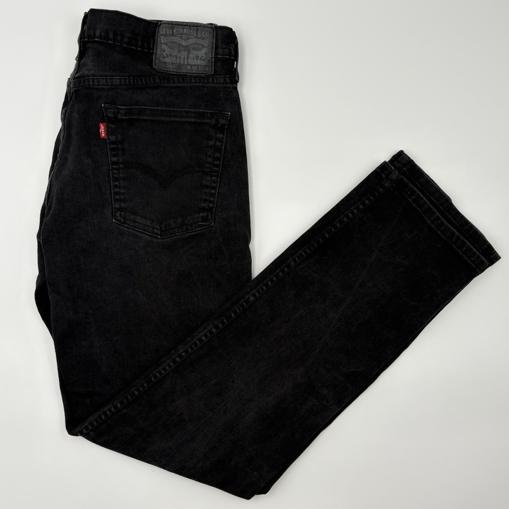 Levi's 514 Black Denim Jeans Mens W34 L34 Straight Fit PC9 00514-0730 Cotton 201